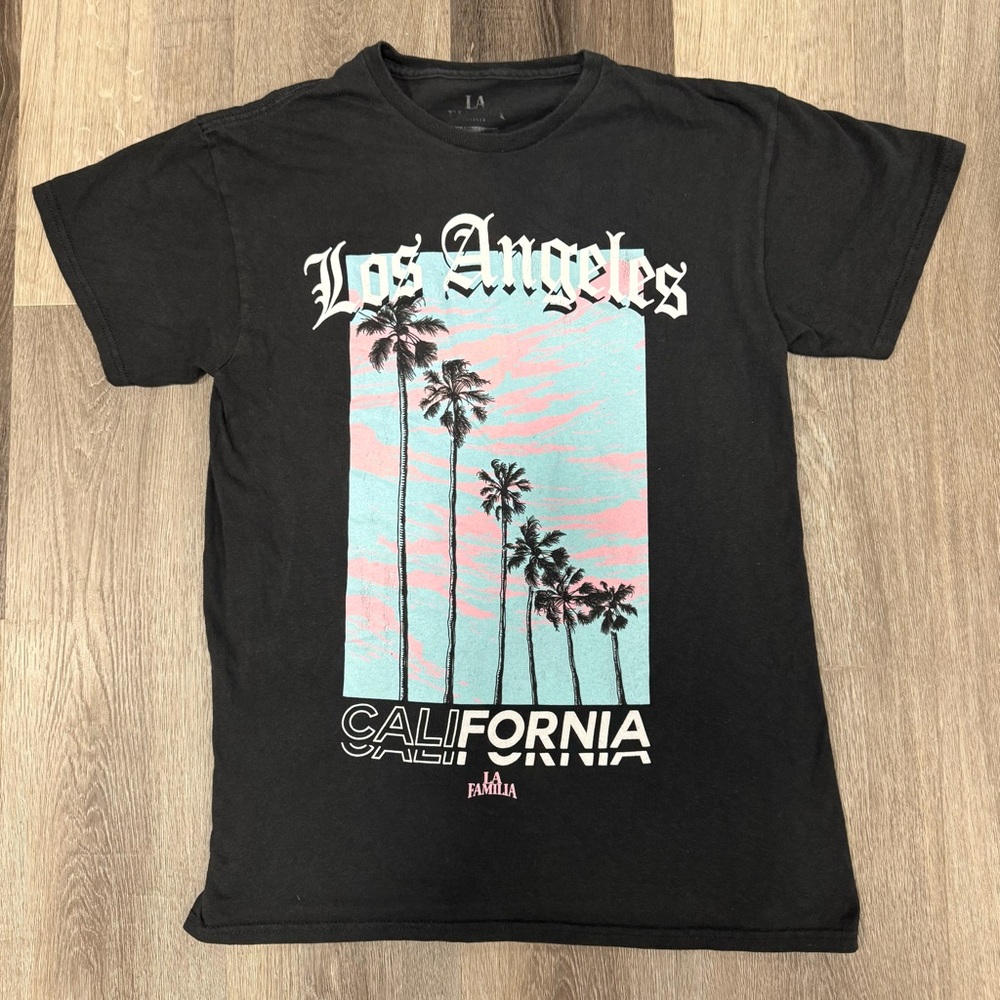 L.A. Idol Black Tee with Palm Tree Graphic